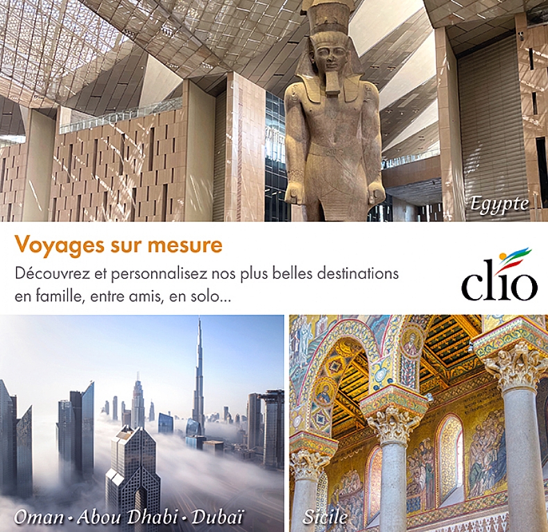Crez votre voyage sur mesure avec Clio : en Egypte, en Italie, en Grce, en Espagne...